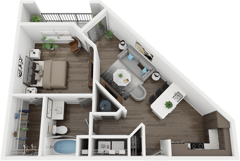 Floor plan for 1 bed, 1 bath, 815 sqft